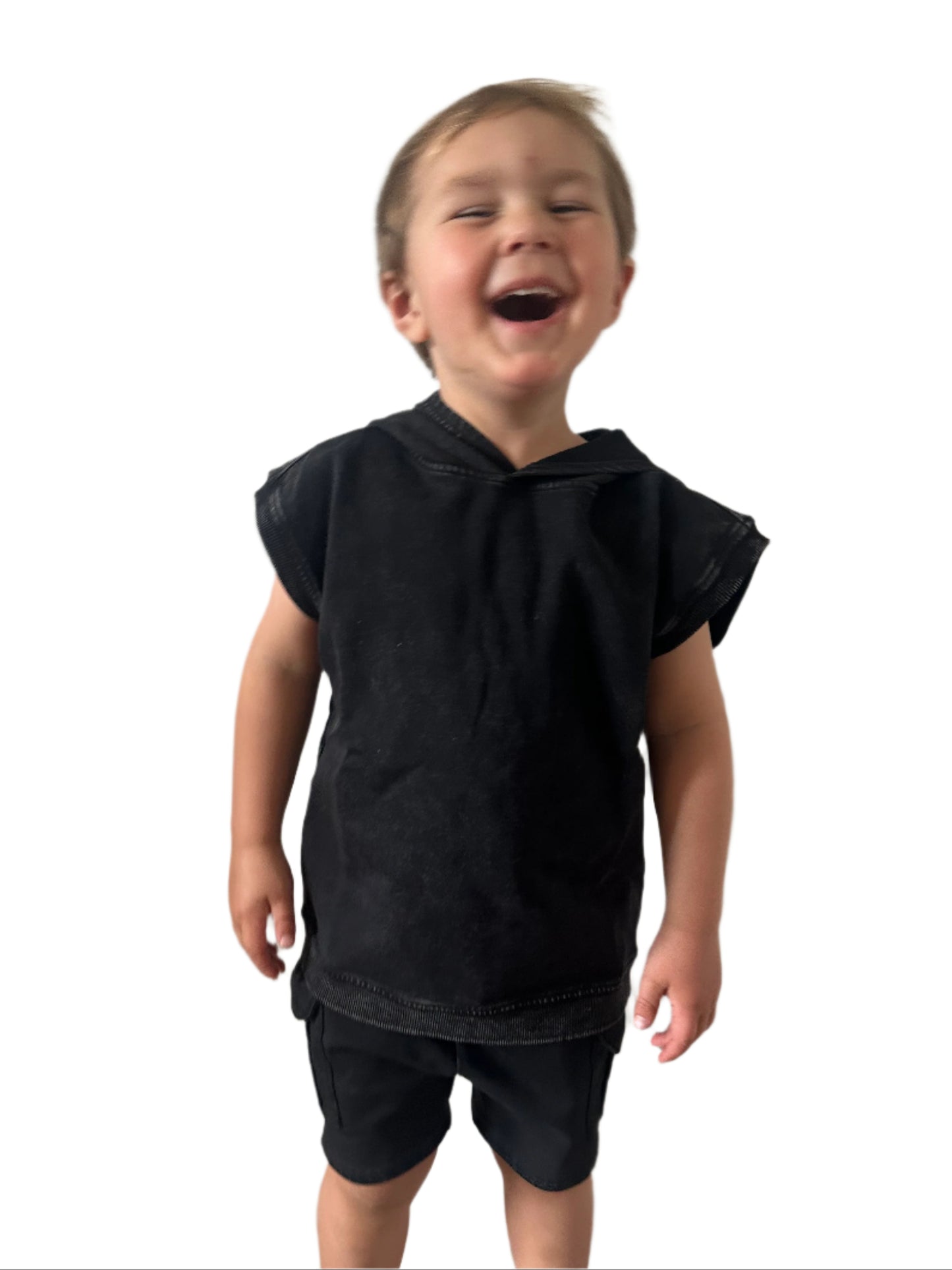 Black Acid Wash Sleeveless Hoodie