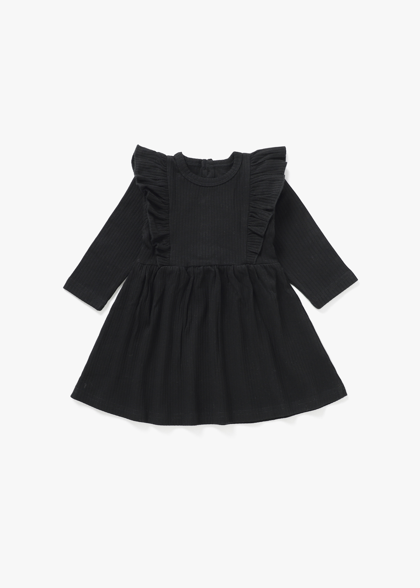 Ribbed Flutter Dress | Black