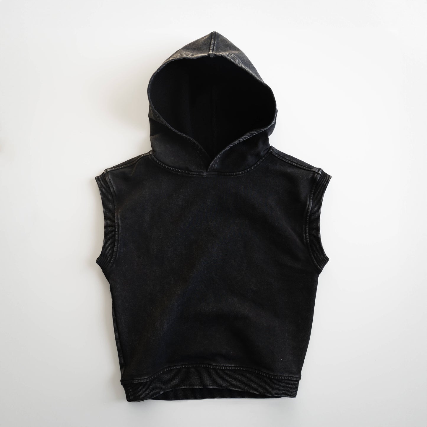 Black Acid Wash Sleeveless Hoodie
