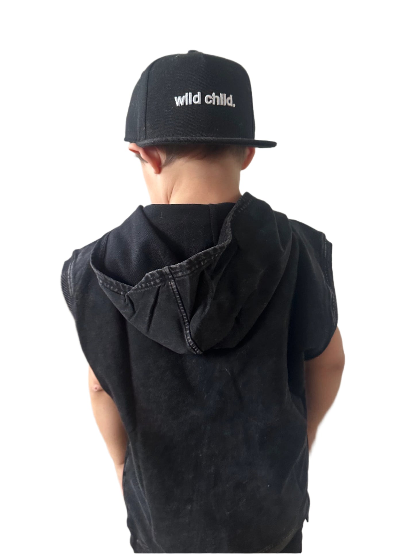 Black Acid Wash Sleeveless Hoodie
